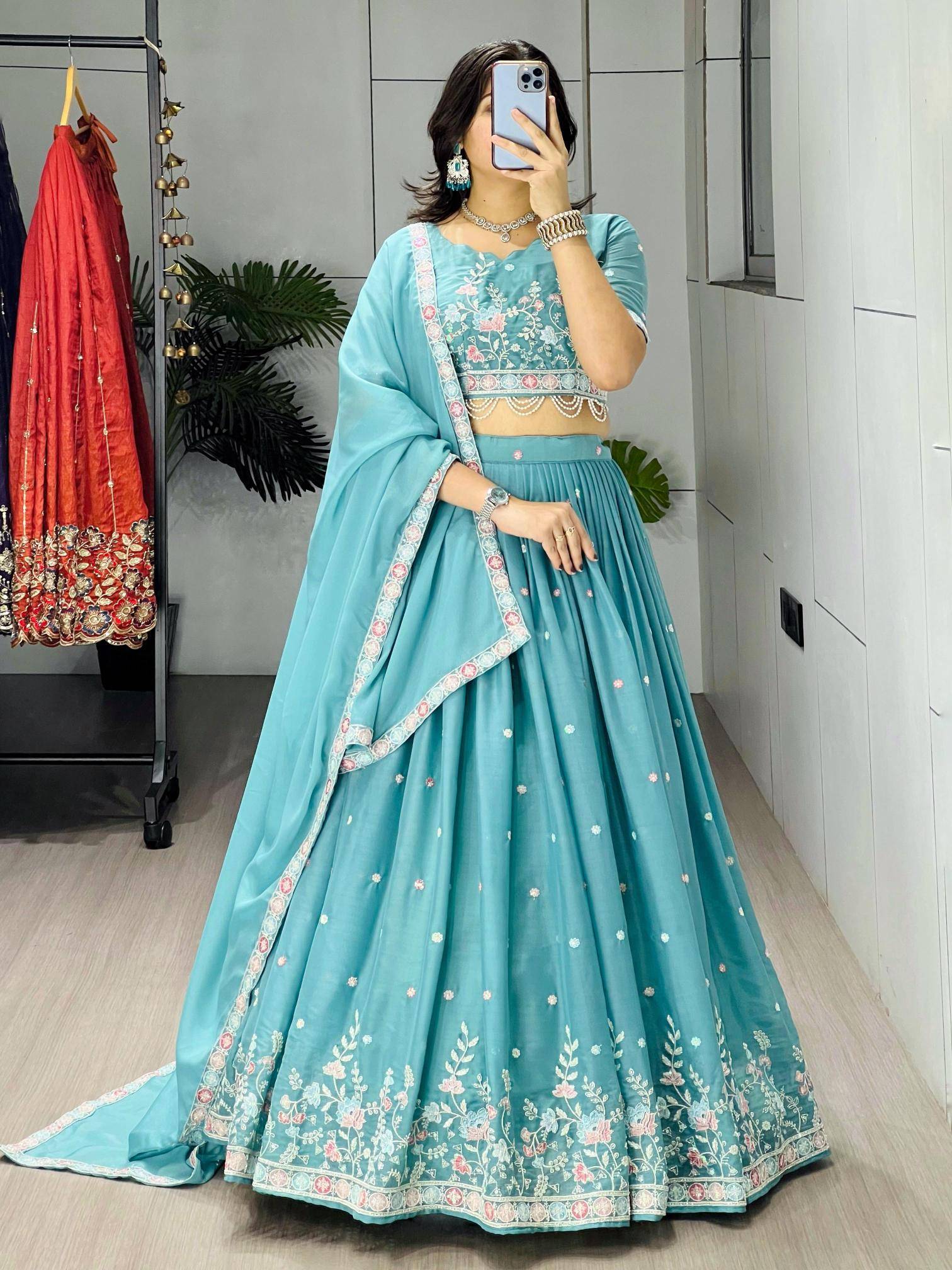 GRTN 8119 SKY Gorgette Cheap Lehenga Choli wholesalers in Mumbai